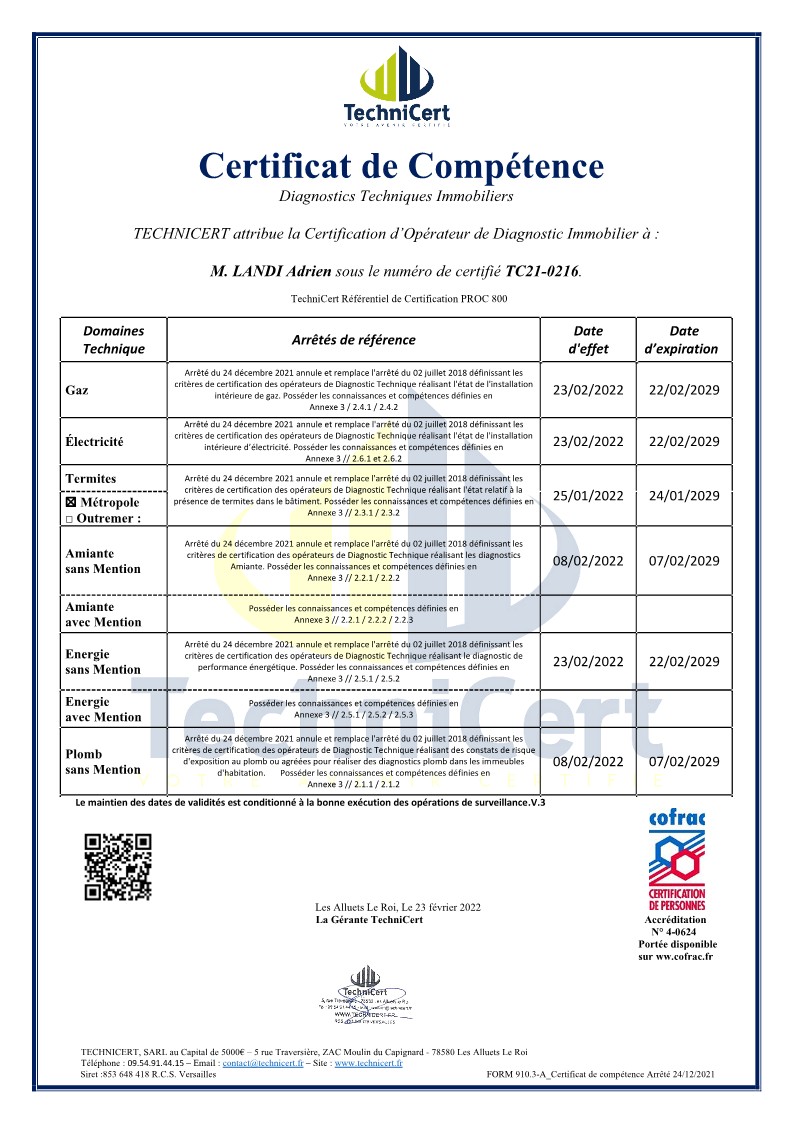 Certificat Adrien LANDI